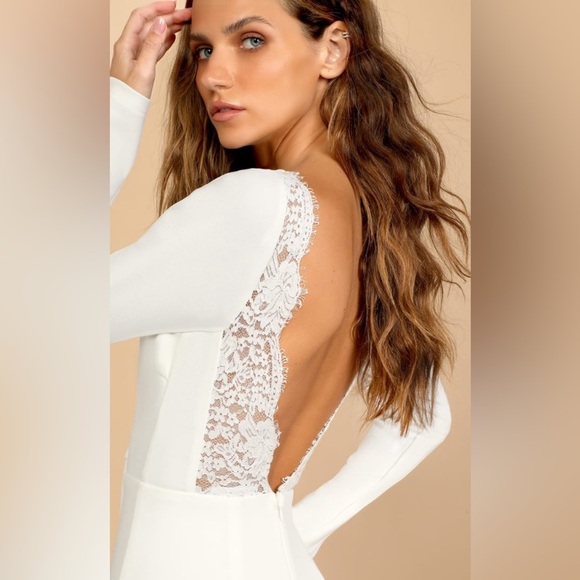 Lulus Dresses & Skirts - Lulus White Long Sleeve Lace V back Wedding dress Sz Small #343
